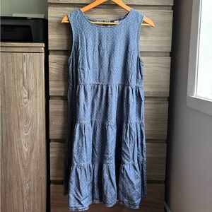 Tommy Hilfiger Tiered Chambray Polka Dot Blue Denim Dress Size 10
